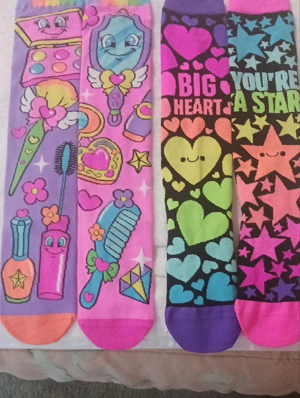 Girls' Colorful Printed Knee-High Socks - Hearts, Stars & Makeup Designs